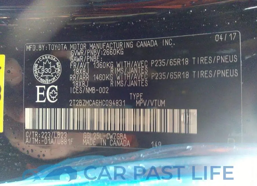 2T2BZMCA6HC094831# 9