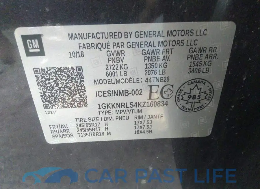 1GKKNRLS4KZ160834# 9