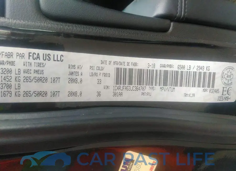 1C4RJFAG3JC364707# 9