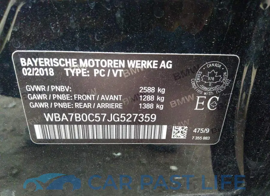 WBA7B0C57JG527359# 9