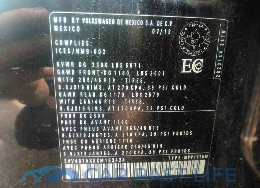 3VV4B7AX8KM183424# 9
