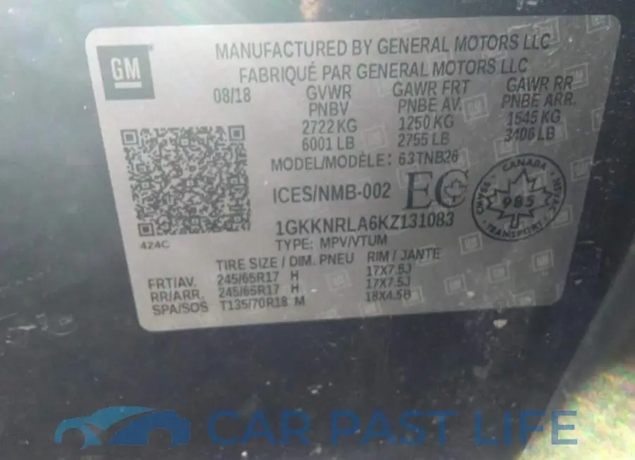 1GKKNRLA6KZ131083# 9