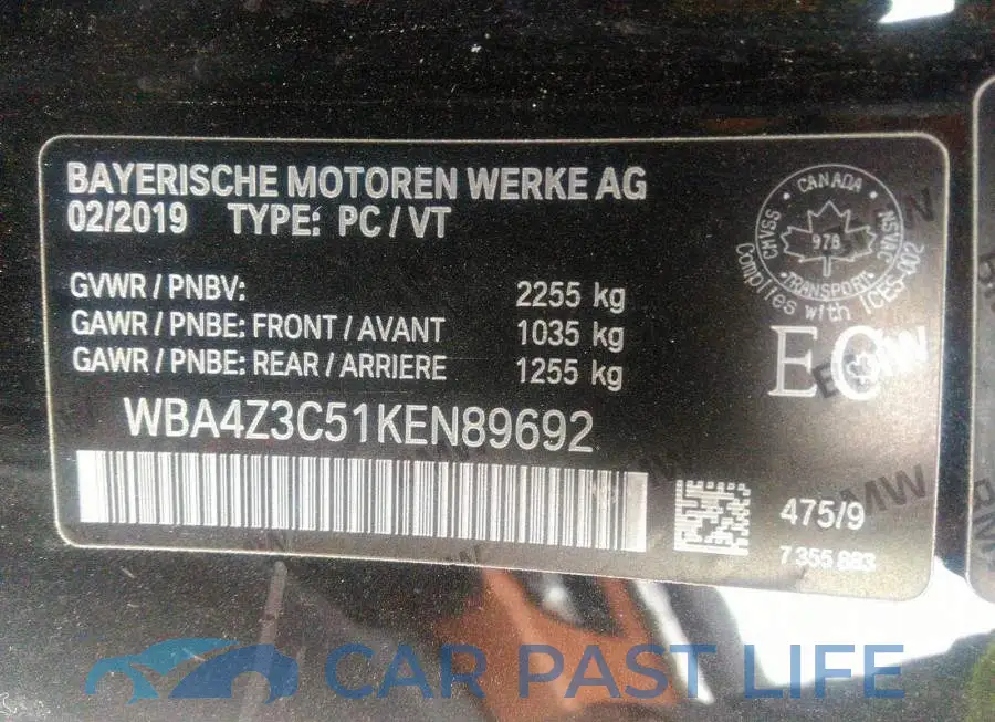 WBA4Z3C51KEN89692# 9