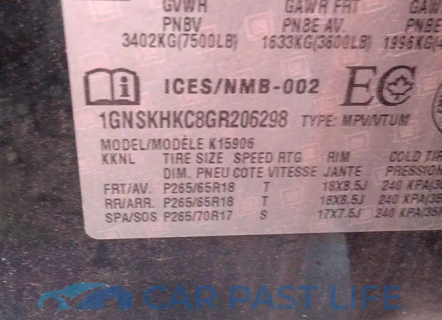 1GNSKHKC8GR206298# 9