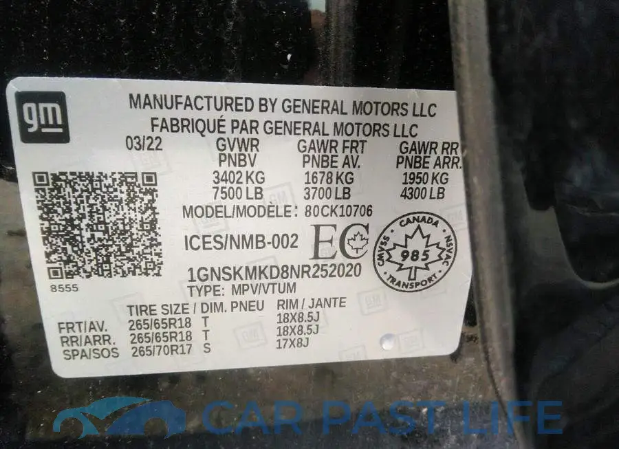 1GNSKMKD8NR252020# 9