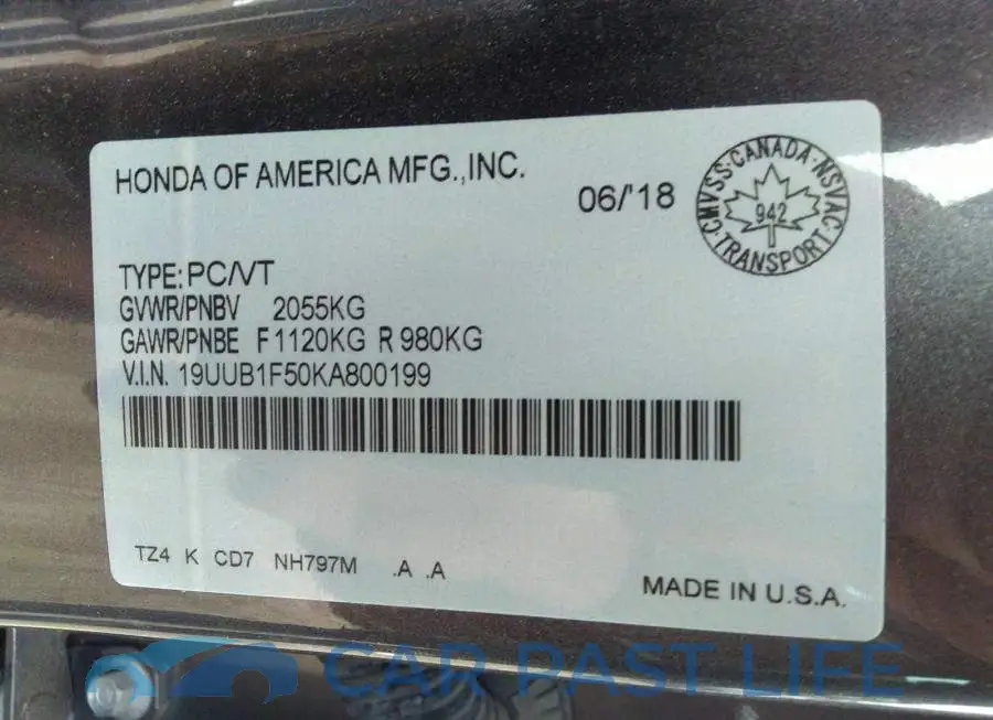 19UUB1F50KA800199# 9