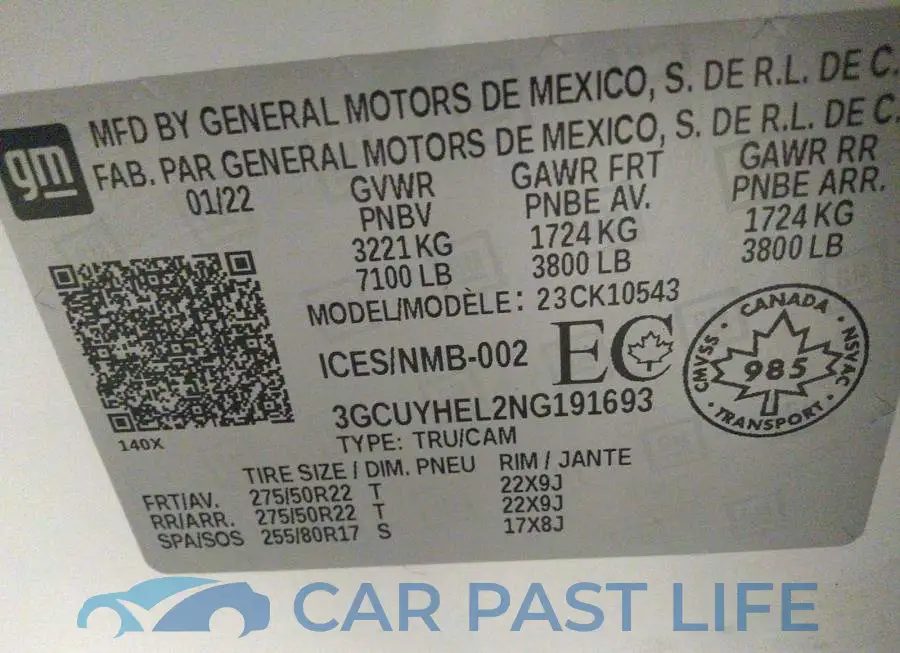3GCUYHEL2NG191693# 9