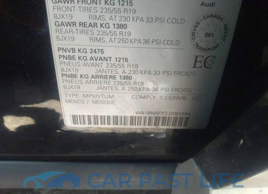 WA1BNAFY7J2001644# 9