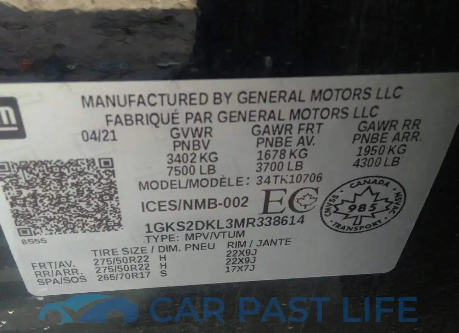 1GKS2DKL3MR338614# 9