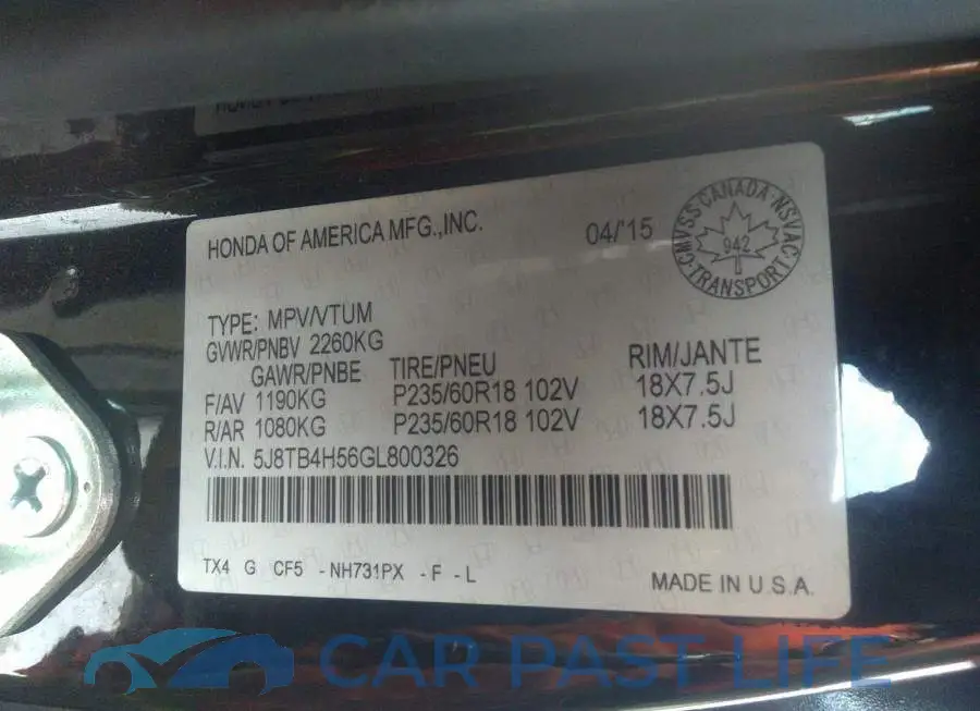 5J8TB4H56GL800326# 9