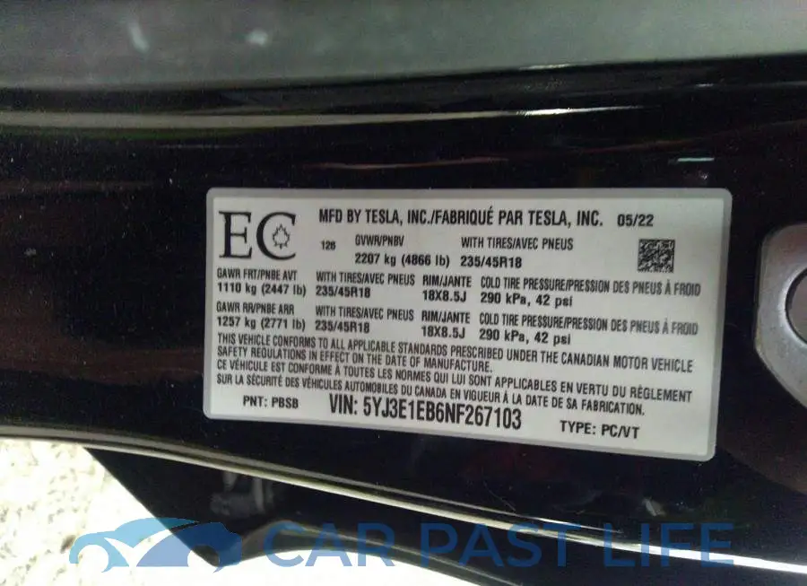 5YJ3E1EB6NF267103# 9