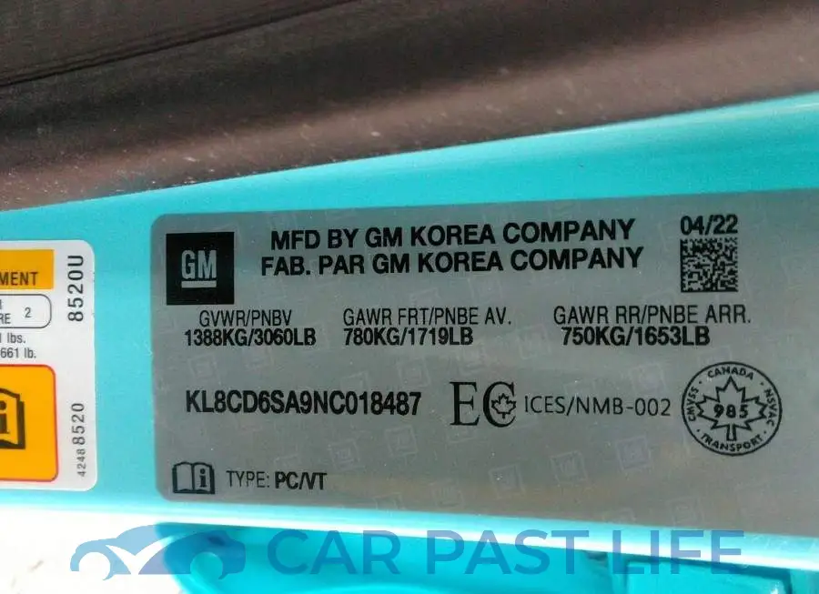 KL8CD6SA9NC018487# 9