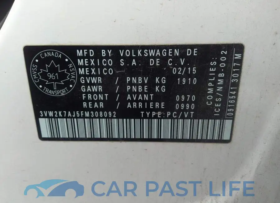 3VW2K7AJ5FM308092# 9