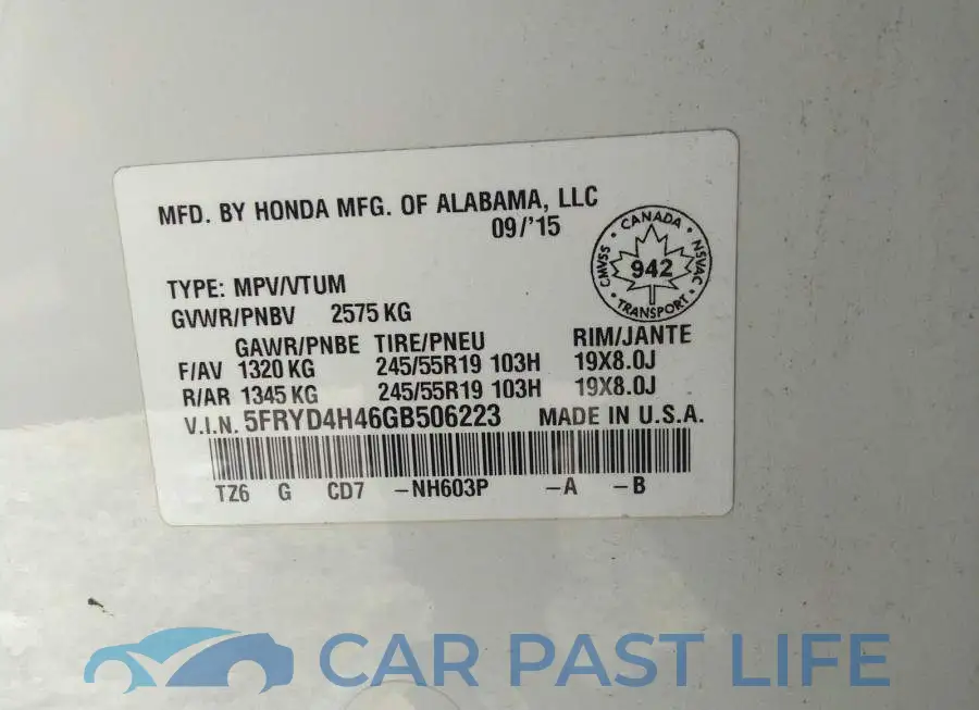 5FRYD4H46GB506223# 9