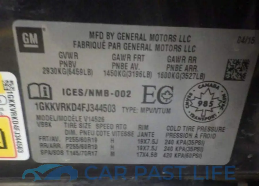 1GKKVRKD4FJ344503# 9