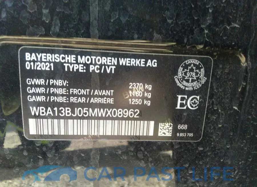 WBA13BJ05MWX08962# 9