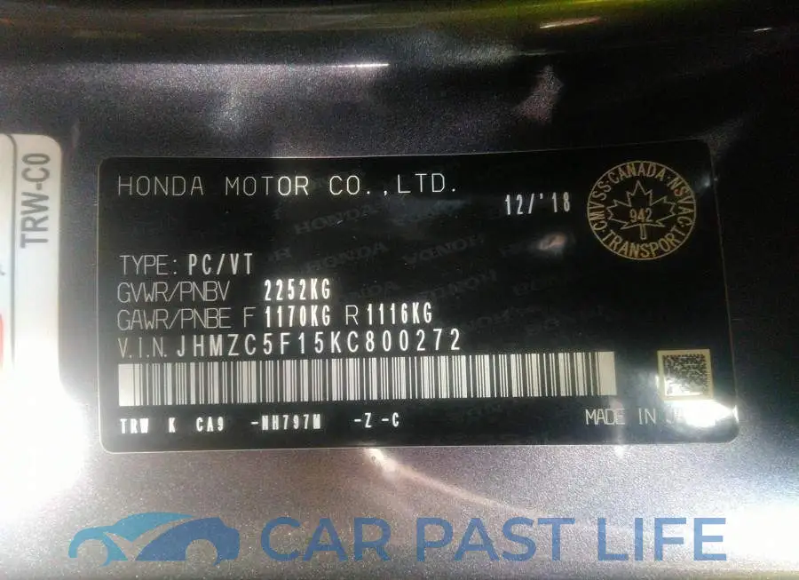 JHMZC5F15KC800272# 9