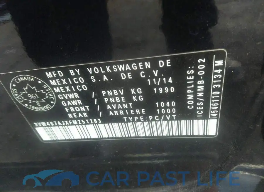 3VW4S7AJXFM251283# 9
