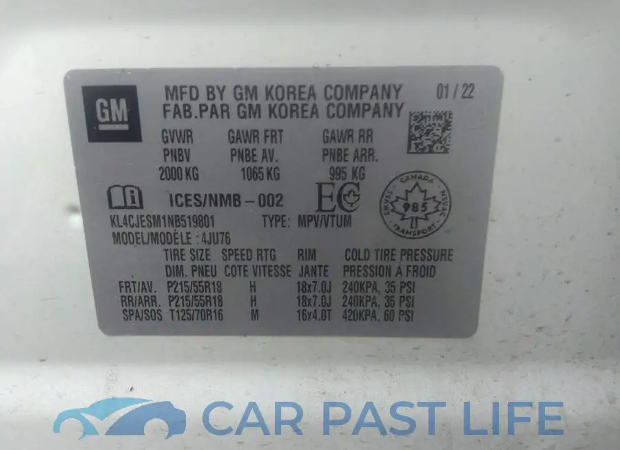 KL4CJESM1NB519801# 9