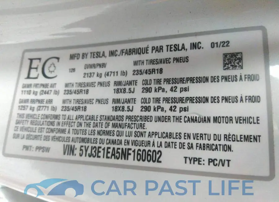 5YJ3E1EA5NF160602# 9