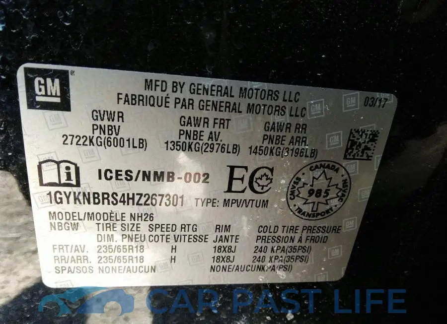 1GYKNBRS4HZ267301# 9