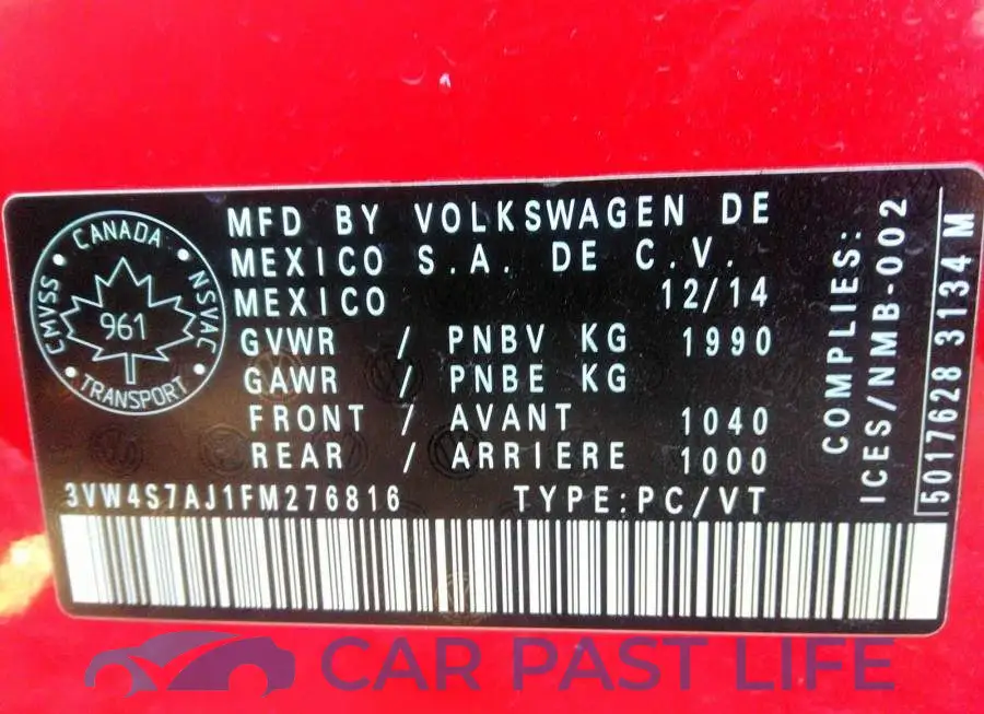 3VW4S7AJ1FM276816# 9