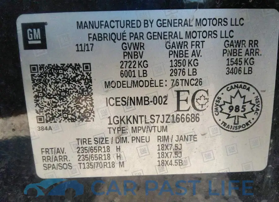 1GKKNTLS7JZ166686# 9