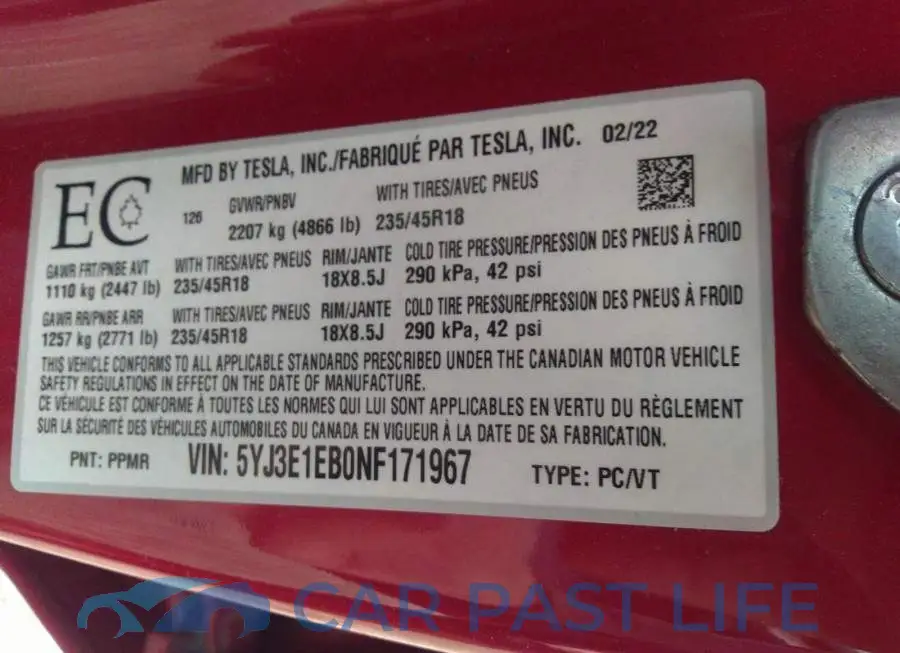 5YJ3E1EB0NF171967# 9