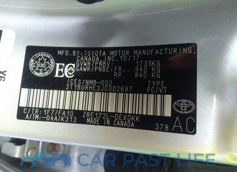 2T1BURHE3JC002687# 9