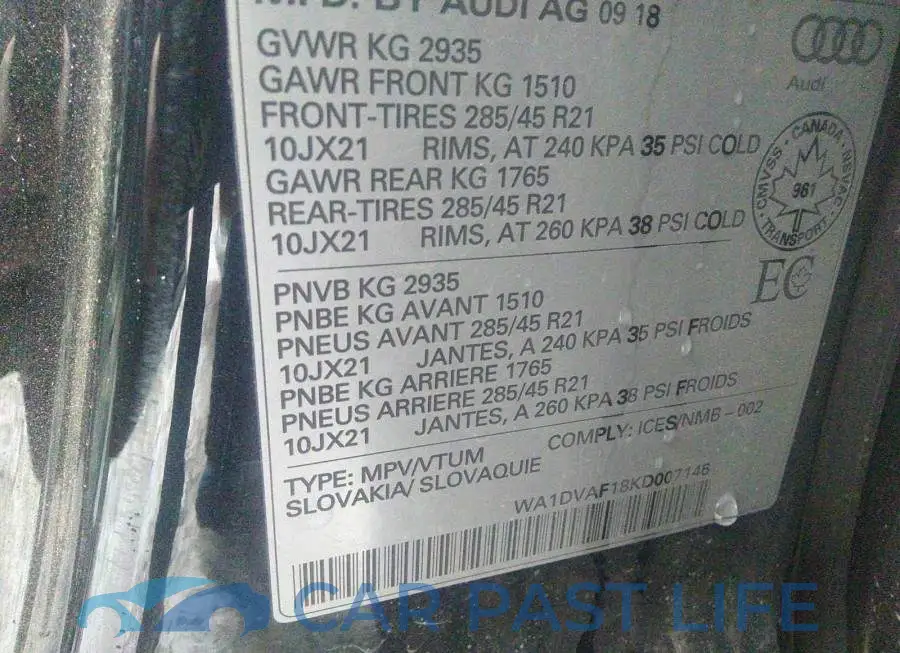 WA1DVAF18KD007146# 9