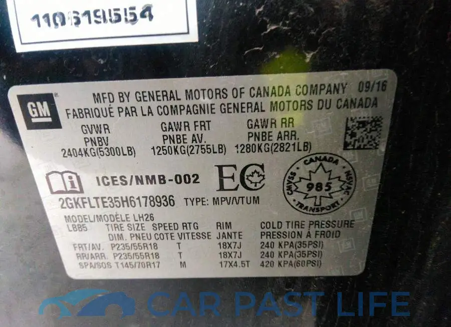 2GKFLTE35H6178936# 9