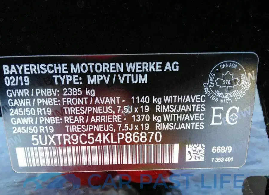 5UXTR9C54KLP86870# 9