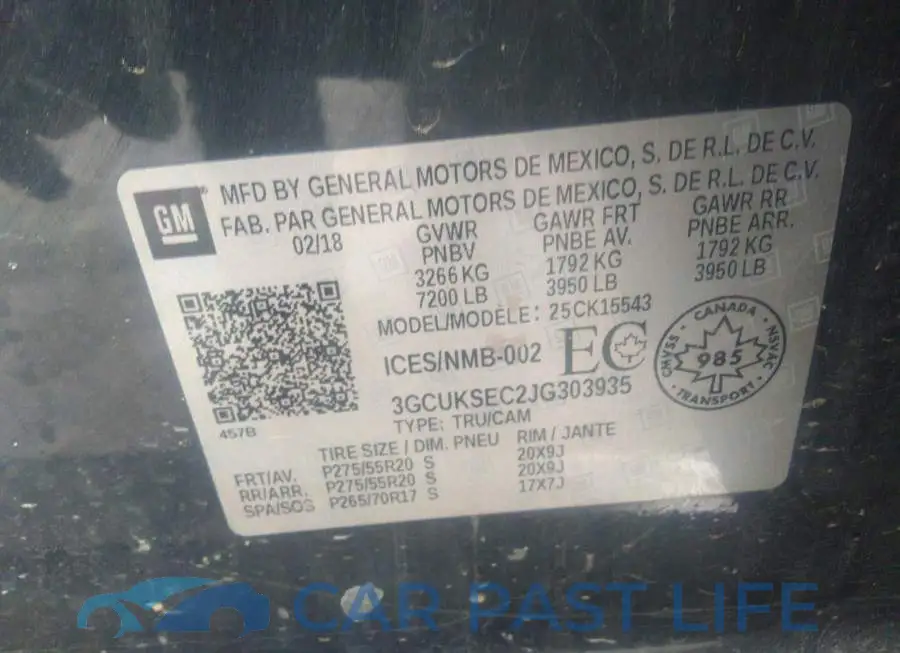 3GCUKSEC2JG303935# 9