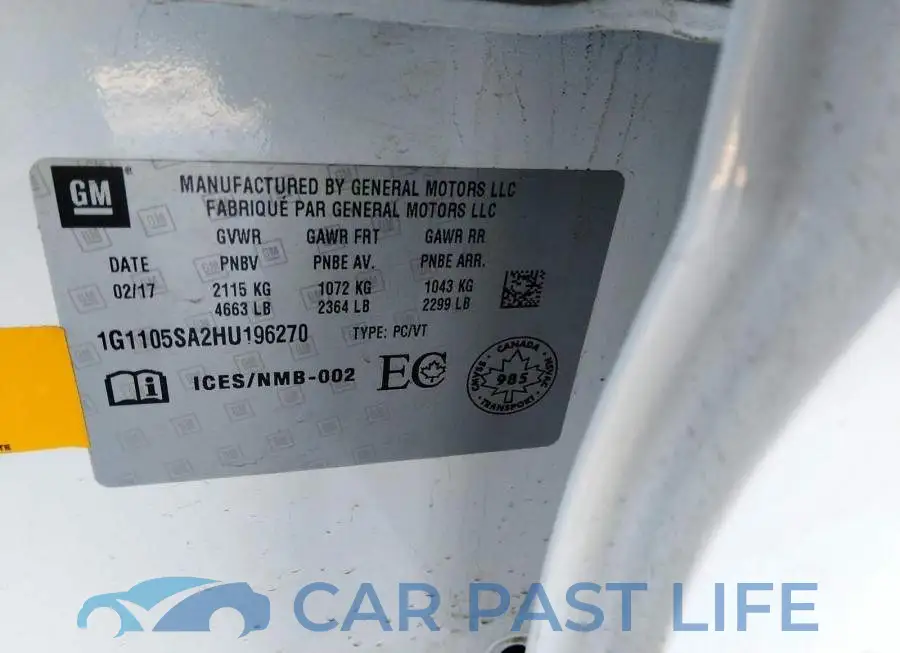 1G1105SA2HU196270# 9