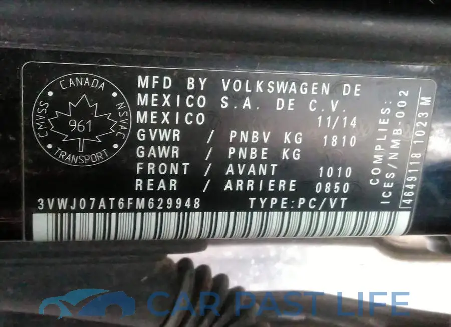 3VWJ07AT6FM629948# 9