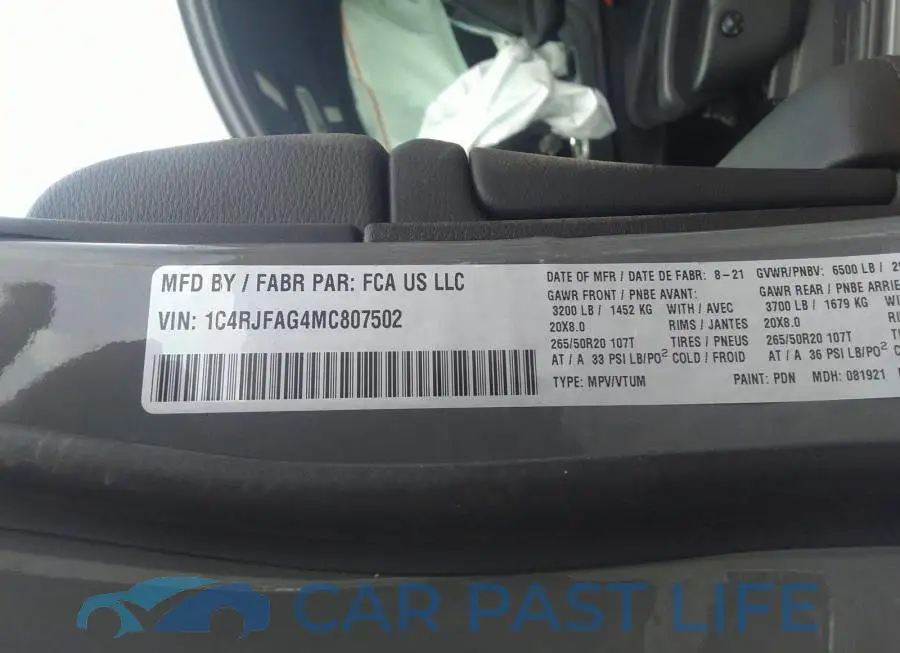 1C4RJFAG4MC807502# 9