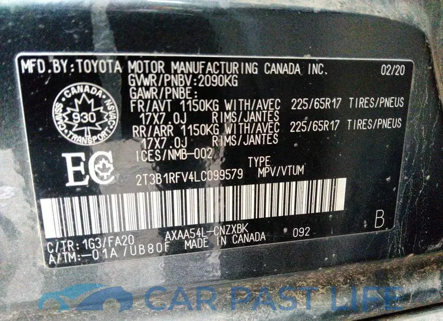 2T3B1RFV4LC099579# 9