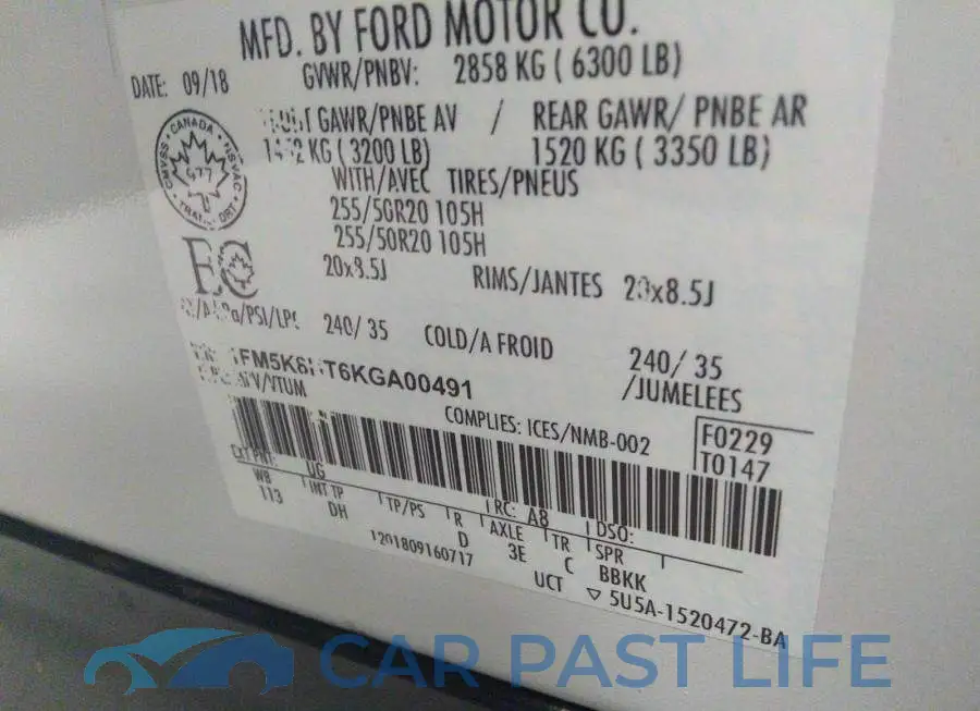 1FM5K8HT6KGA00491# 9