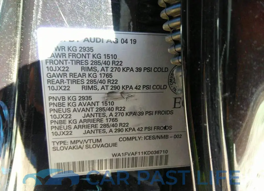WA1FVAF11KD036710# 9