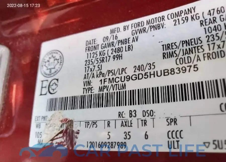 1FMCU9GD5HUB83975# 8