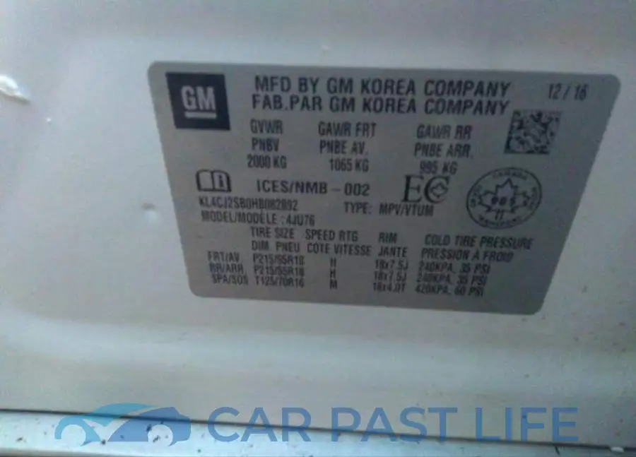 KL4CJ2SB0HB082892# 10