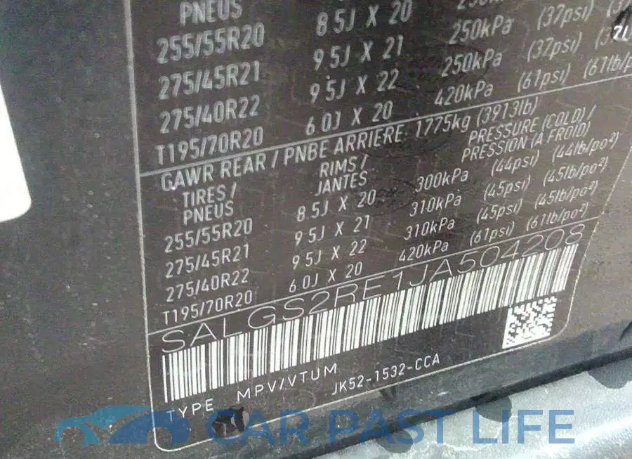 SALGS2RE1JA504208# 9