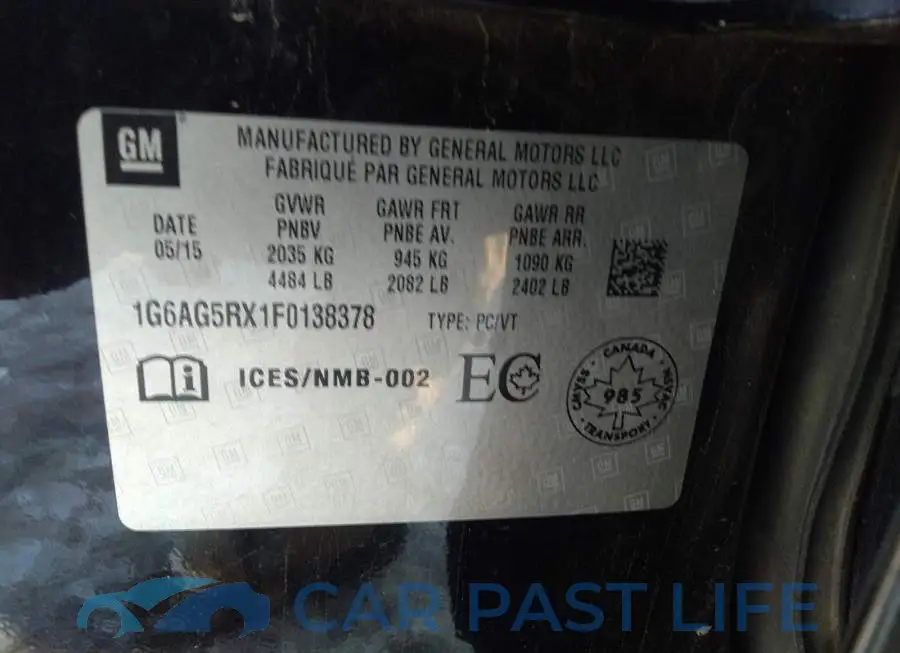 1G6AG5RX1F0138378# 9