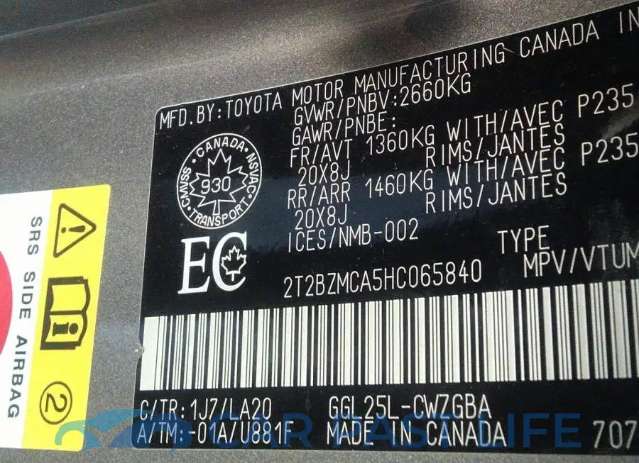 2T2BZMCA5HC065840# 9