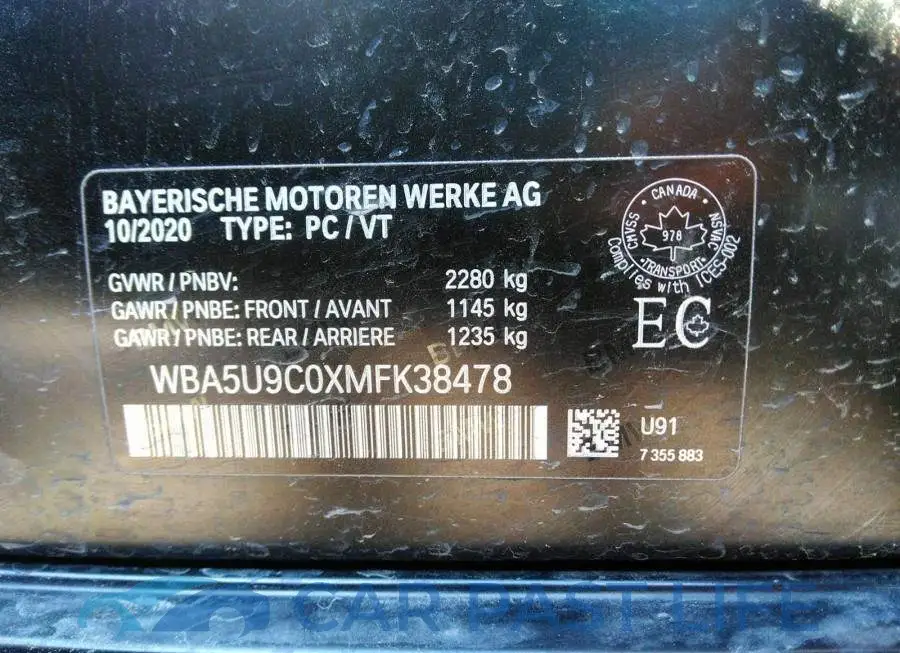 WBA5U9C0XMFK38478# 9