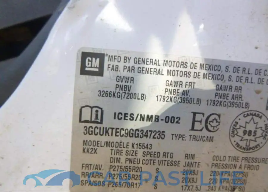3GCUKTEC9GG347235# 9