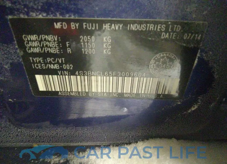 4S3BNCL65F3009604# 9
