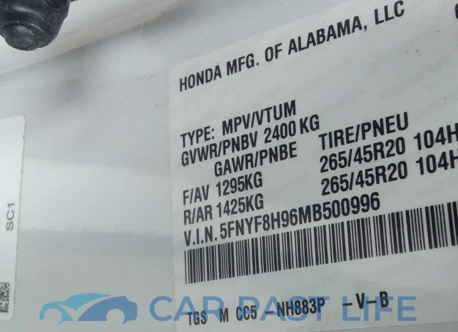 5FNYF8H96MB500996# 9