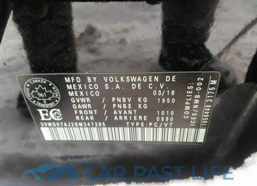 3VWD07AJ2GM347285# 9
