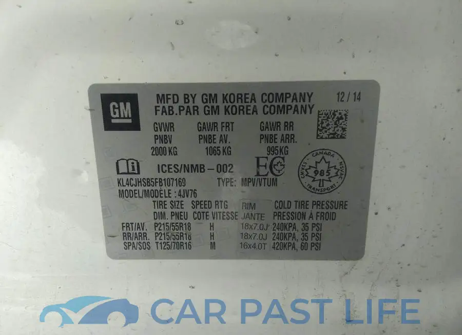KL4CJHSB5FB107169# 9